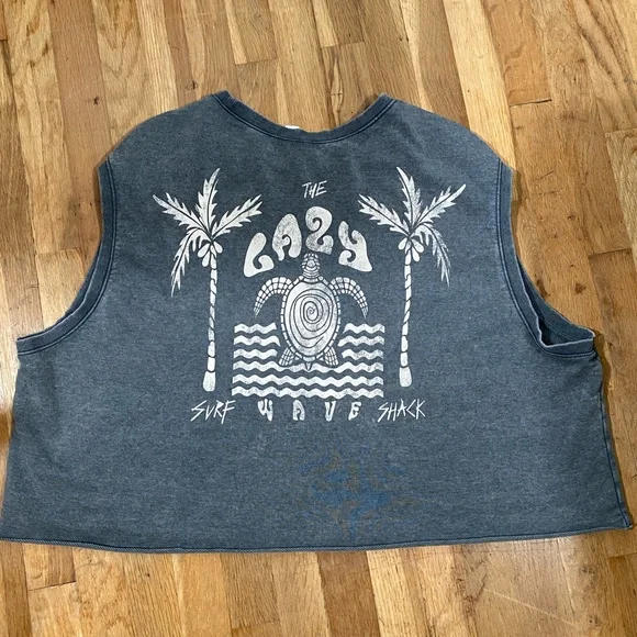 H&M+ Crop Sleeveless Sweatshirt Tank Top Size 3XL Gray Lazy Wave - Picture 4 of 8